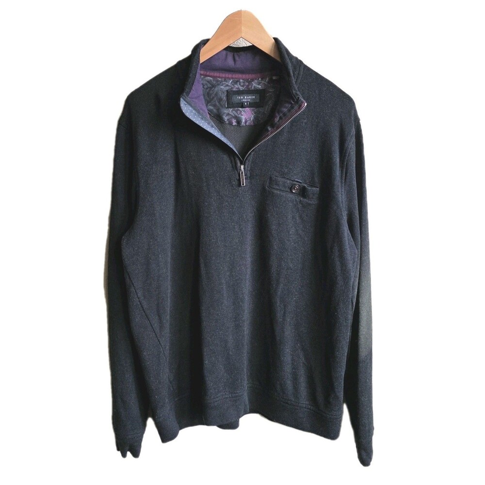 Ted Baker London Men’s Size “5” Size XL US 1/4 Zip Black Pullover Sweater Shirt